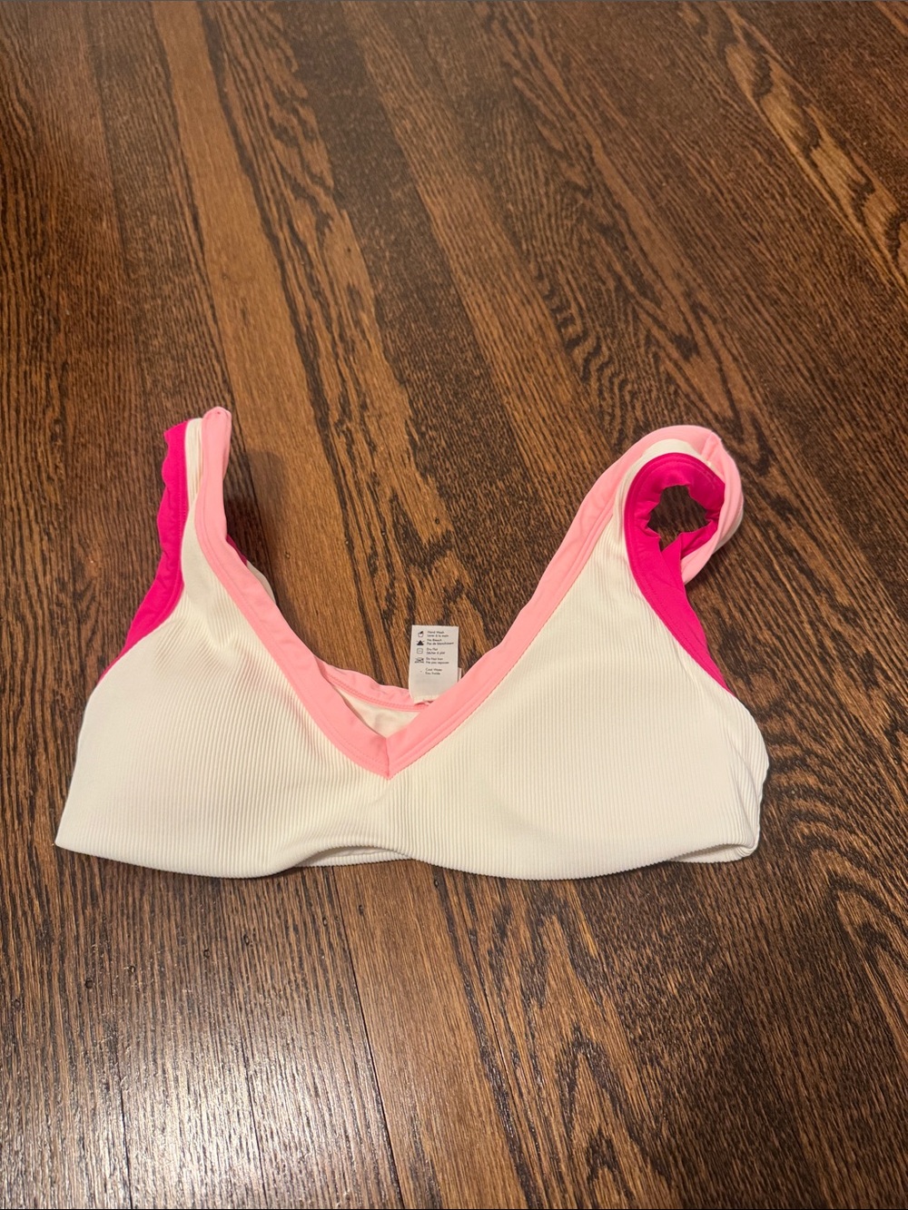 L Space White and Pink Bikini Top